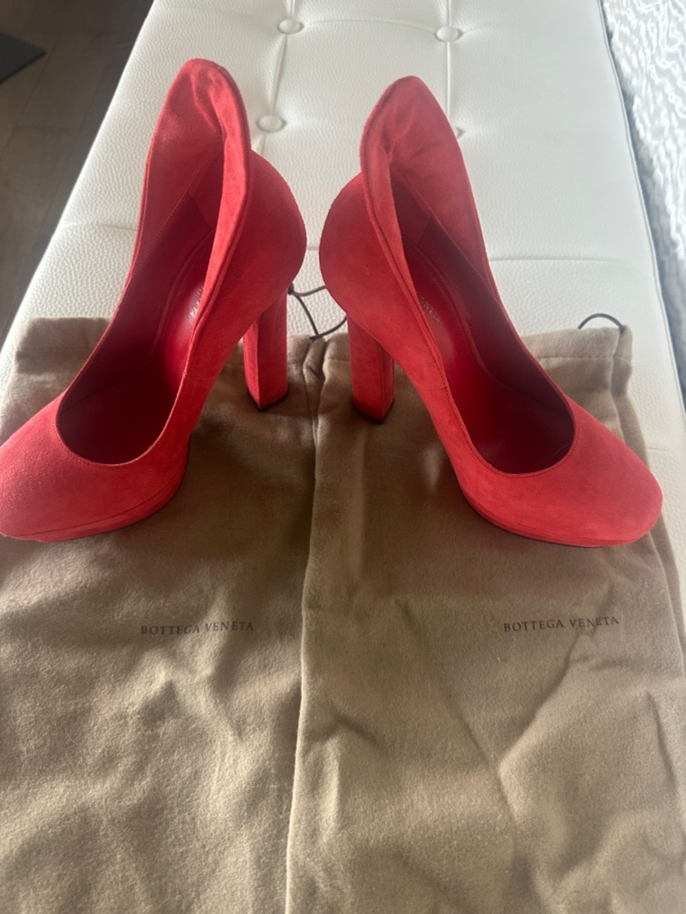 Bottega Veneta Vibrant Red Suede Platform Pumps